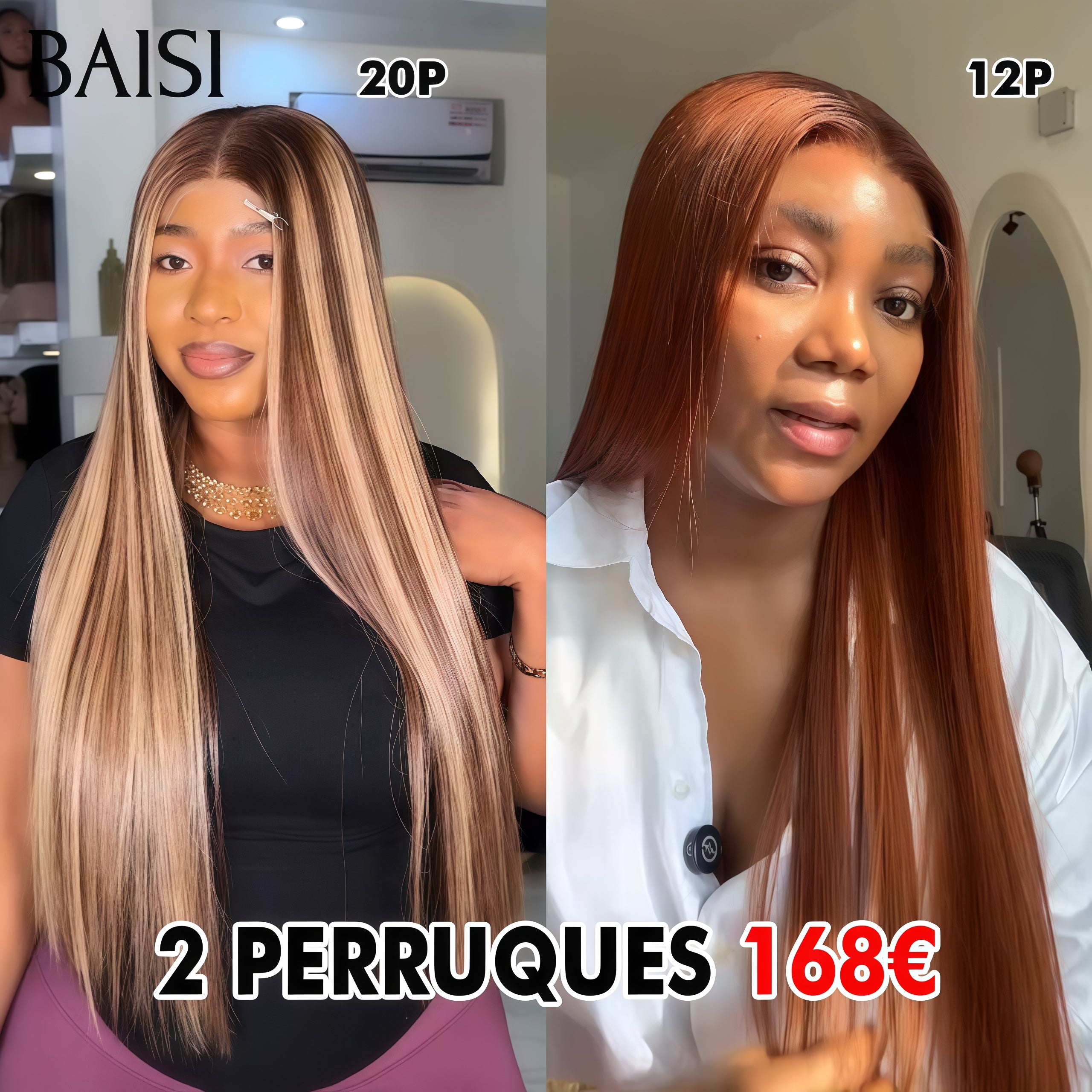 BAISI PROMO 13X4 lace frontal Lisse mixte miel 20 pouces et 4x4 lace closure marron 1B4# 12 pouces Ventes En Gros 2 Perruques 168€  en 100% cheveux humains