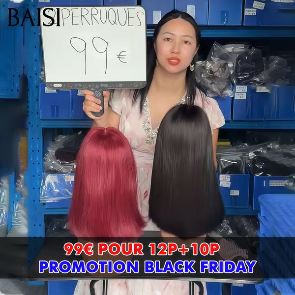 BAISI  BLACK FRIDAY BAS Prix 2 perruques 99€ pour 2 pièces 13x4 lace frontal bob lisse en 2 couleurs Bordeaux et NOIR en 100% Cheveux Humains