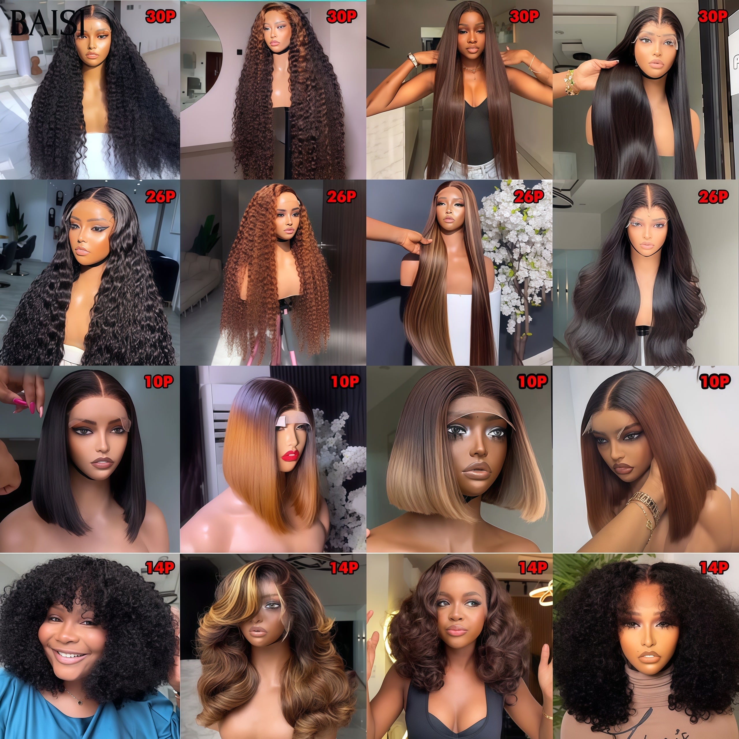 BAISI Offre spéciale 16 Perruques 1199€ pour revendre couleurs différentes  Libre de choisir en 100% vrais cheveux humains