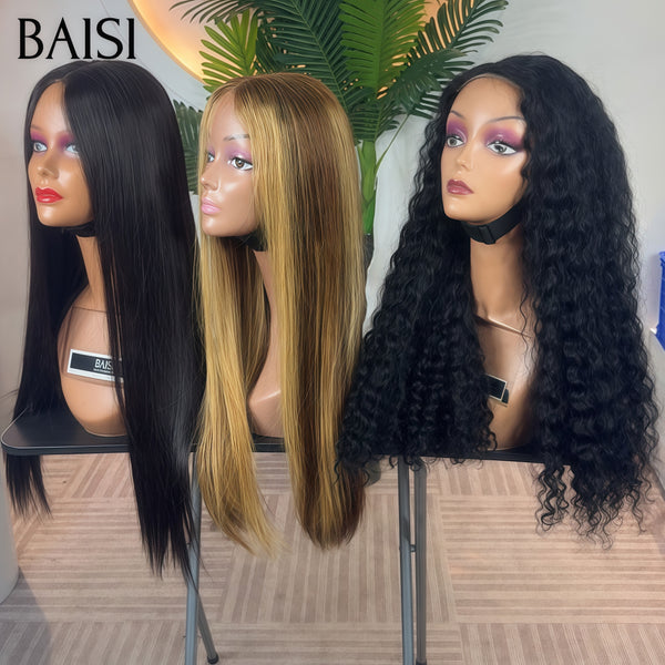 BAISI Vente en gros 3 perruques 199€ 4x4 lace Lisse NOIR 22 Pouces et 2x6 lace Lisse Bob Marron Mixte Miel 10 Pouces et 13x4 lace curly wave 22 Pouces NOIR en 100% vrais cheveux humains BS65