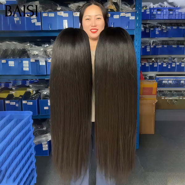 BAISI lace frontal 13x4 Perruque lisse NOIR 180€ 30 Pouces promotion en 100% Cheveux Humains