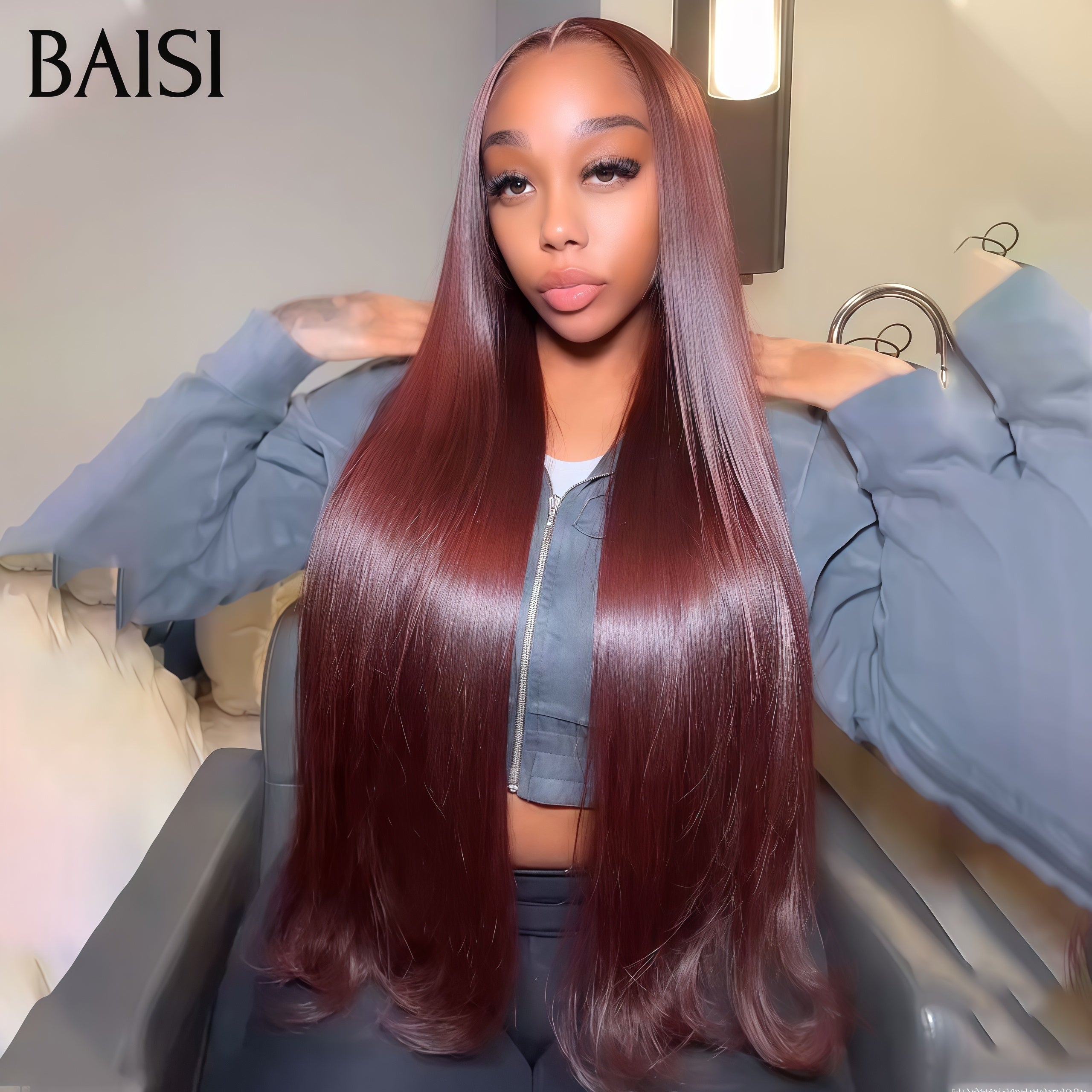 BAISI perruques 160€ 13X4 lace frontal body wave avec frange ou lisse marron 24 pouces  en 100% Cheveux Humains BS65