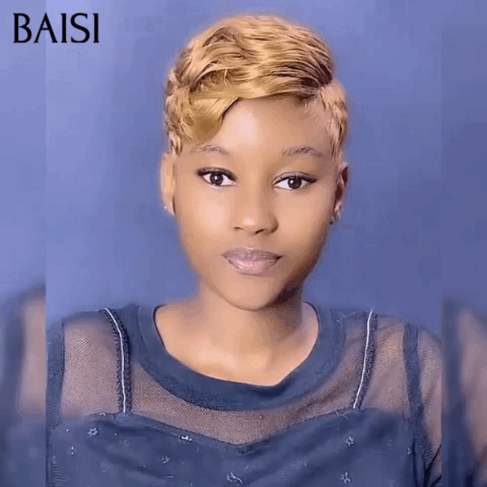 BAISI 13X4 lace frontal finger wave  pixie Coiffure Perruque 66€ Miel en 100% Cheveux humains
