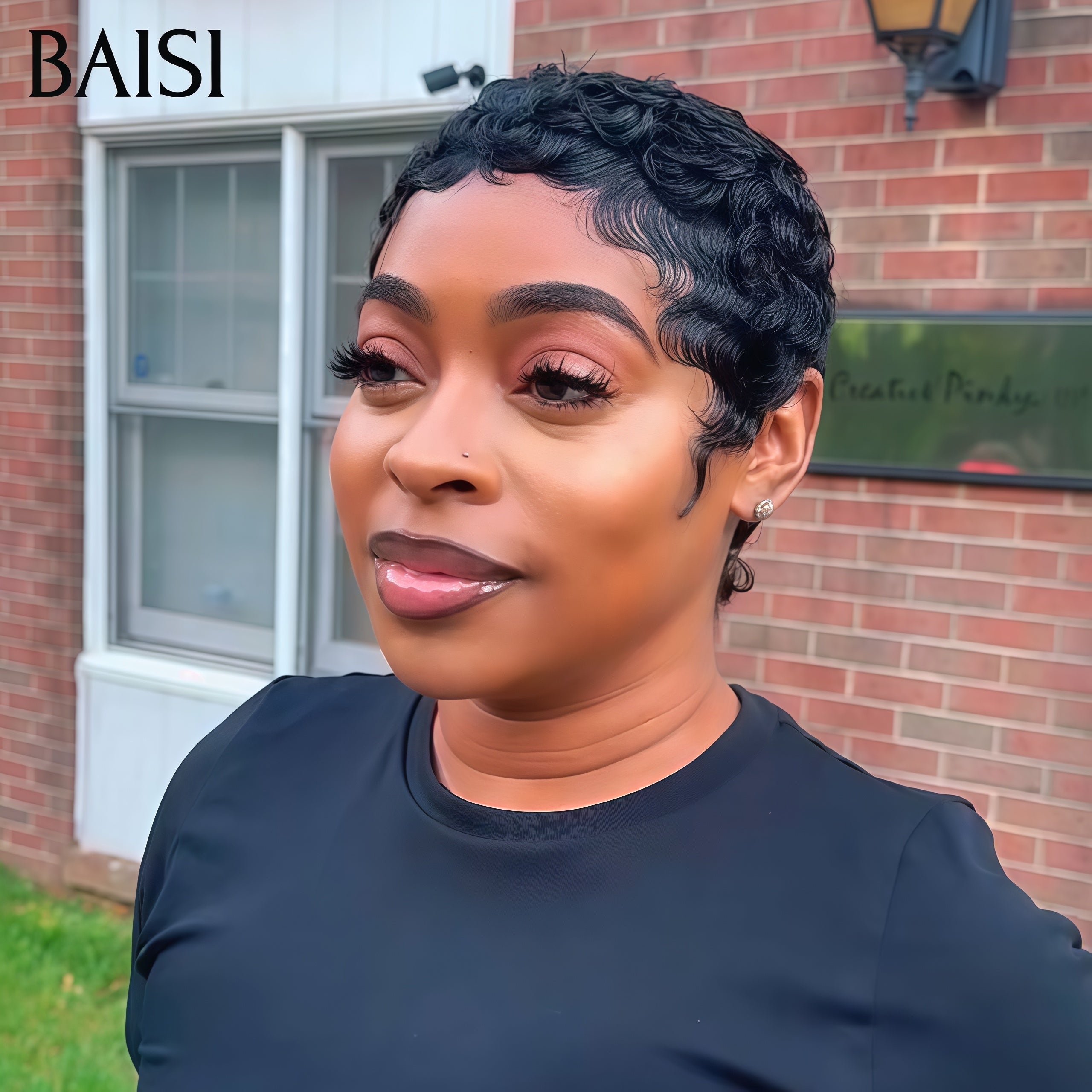 BAISI Pixie perruque chioma finger wave NOIR Avec Frontale 55€ ou En 4 Couleur #4#27 et orange et 99J et noir  160€ sans colle sans lace en 100% Cheveux Humains