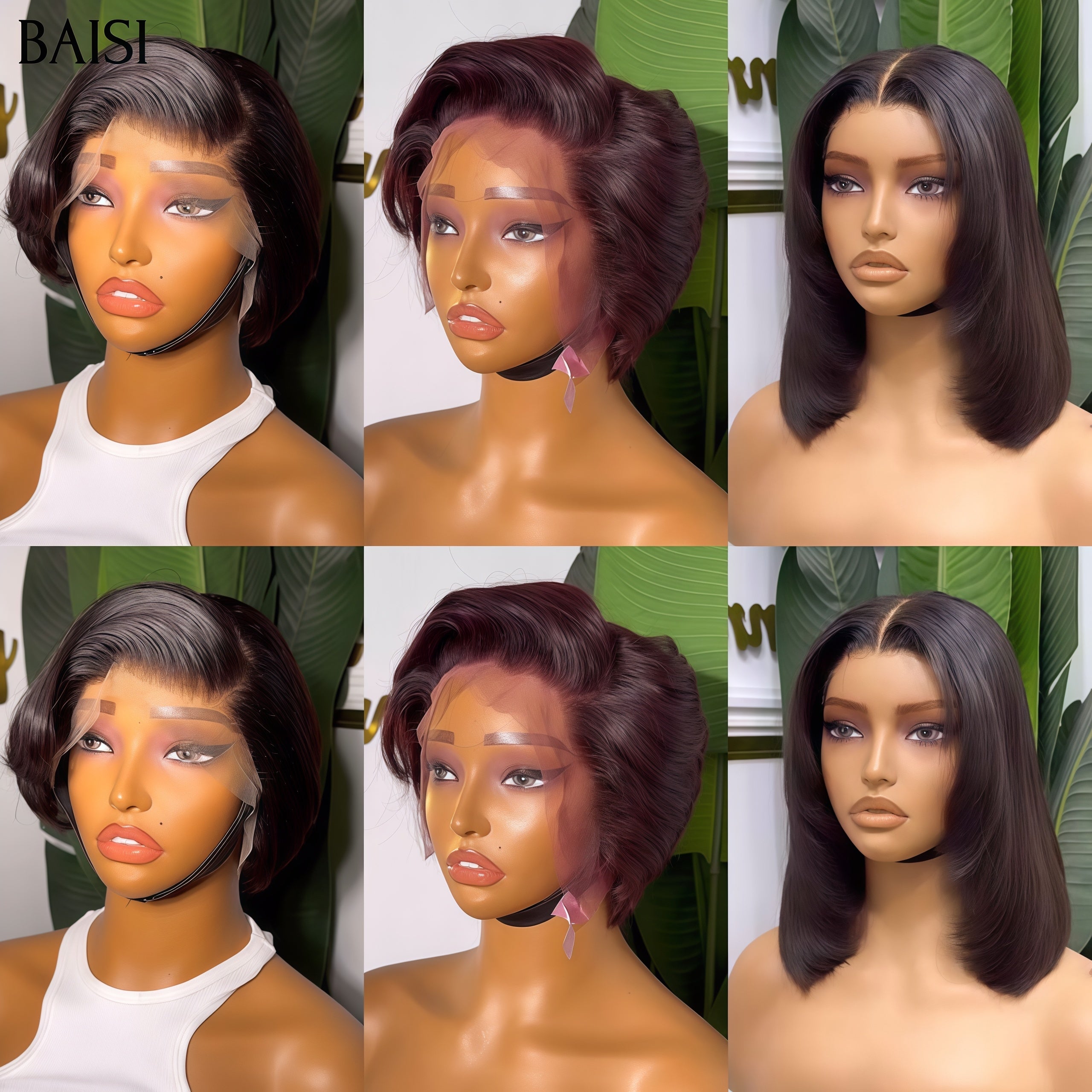 BAISI 3 Parrucche all'ingrosso 158€ per rivendere a metà prezzo Liscio BOB 13x4 lace Liscio colore NERO e Bordeaux e 4x4 lace Liscio 10 Pollici in 100% veri capelli umani mp50