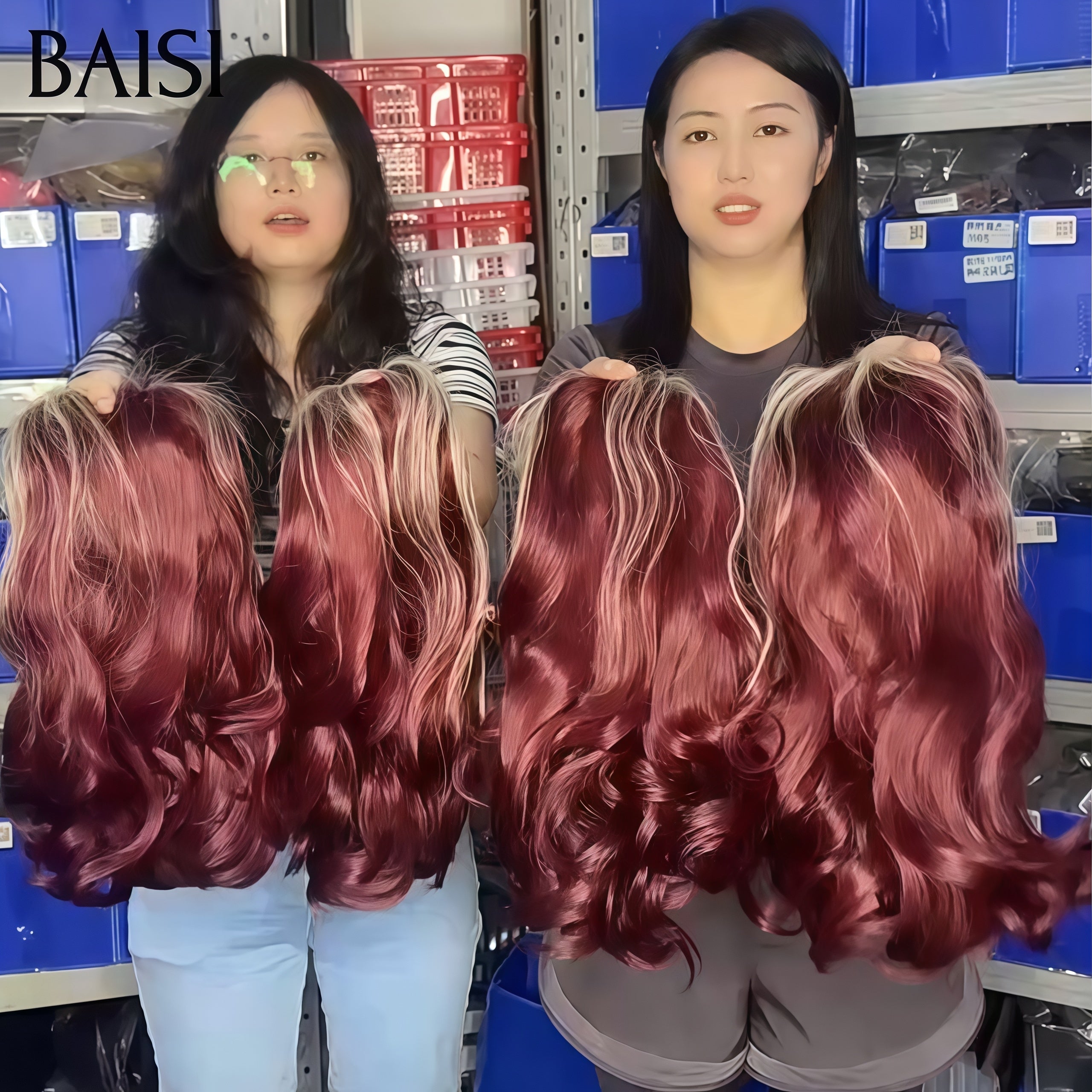 BAISI  13X4 lace frontal Perruque Bouclée Egg Wave 16 Pouces 119€ Moitié Prix en couleur rose Mixte blonde  En 100% Cheveux Humains