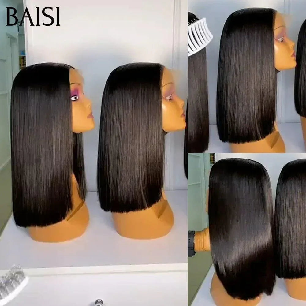 BAISI 13X4 Perruques cheveux sans Colle 100% RAW HAIR Lisse bob 200% densité   B