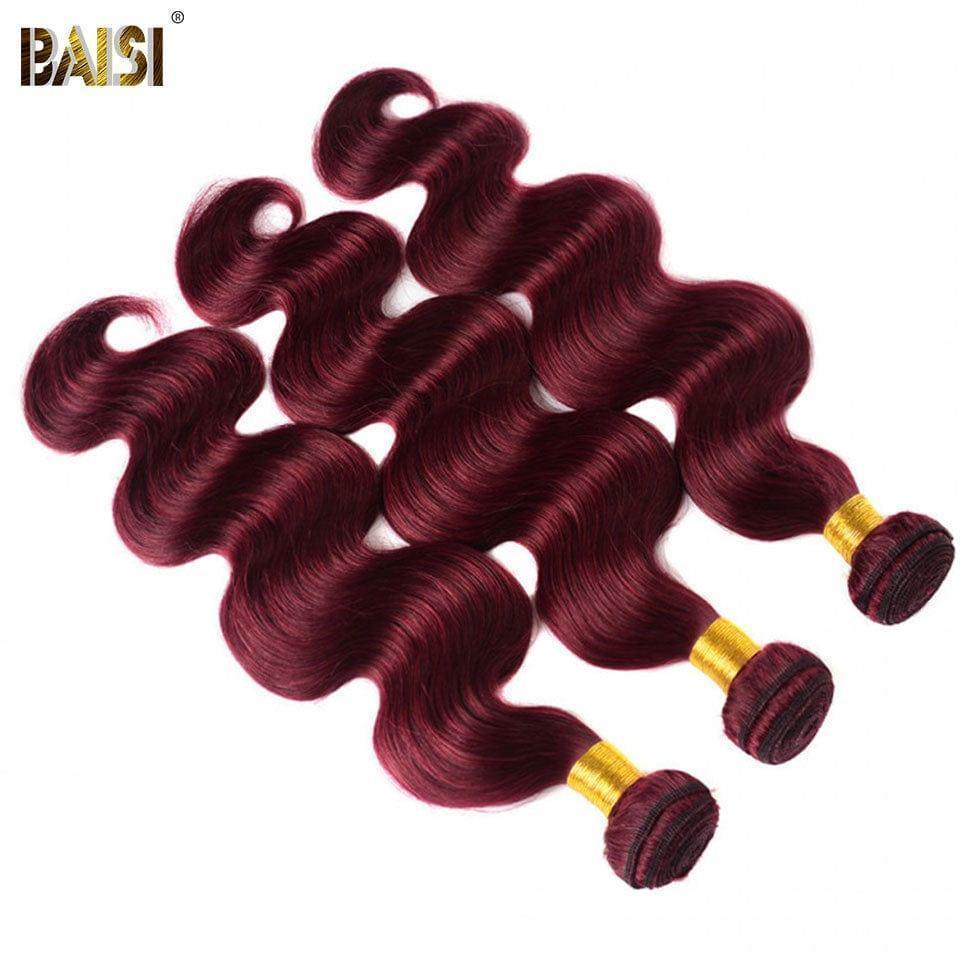 BAISI 12A Tissage Mèche  3 boules Bordeaux 99J# En 100% Cheveux Humains Body Wave