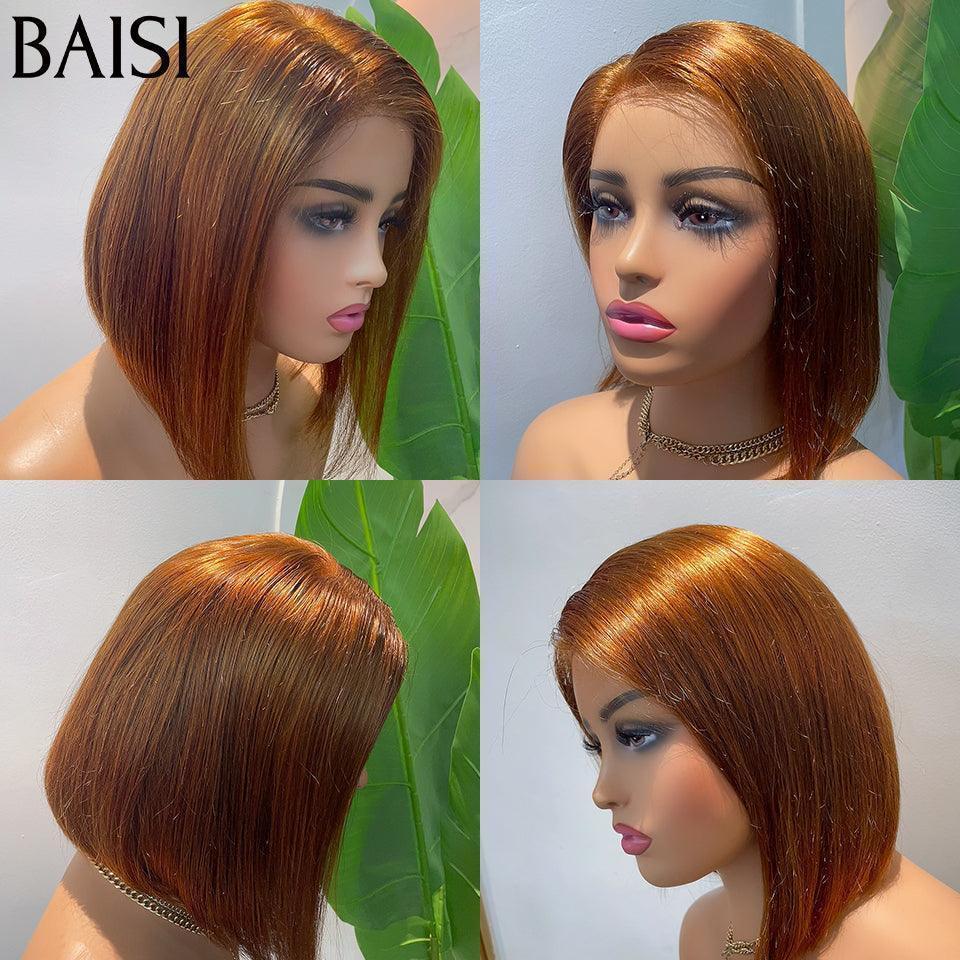 BAISI Acquista almeno 2 parrucche al prezzo di fabbrica fornitore parrucca pixie realizzata a macchina 99J# finger wave o 13x4 frontale parrucca bob liscia Enmarron 4# taglio carré in 100% capelli umani veri (Non serve codice)