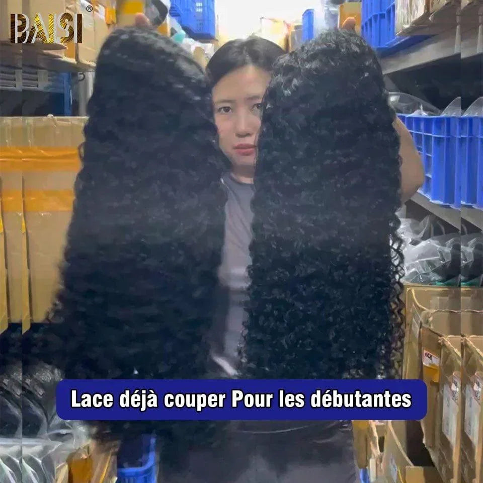 BAISI 13x6 Frontal Curly Wig 20 and 30 Inch Pre-plucked No Glue Needed 100% Raw Hair Lace Pre-cut FR38