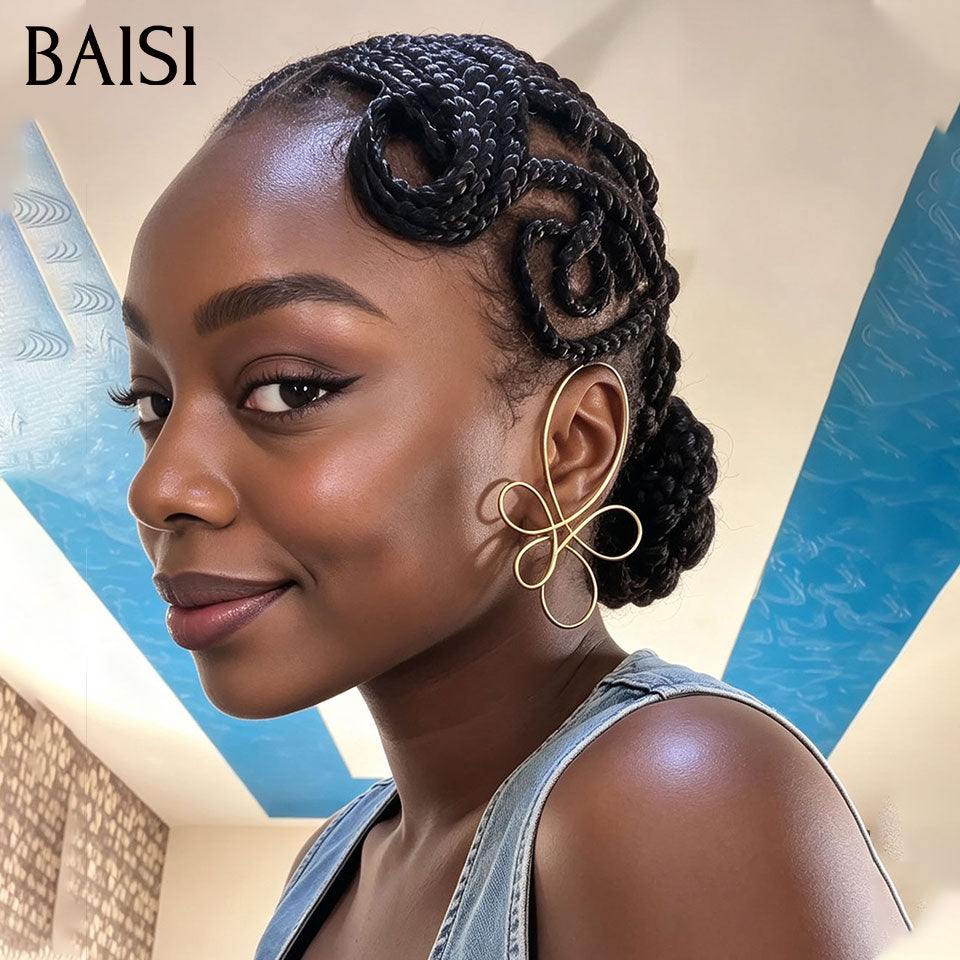 BAISI Full Lace Perruque Coiffée Tresses Africaines Nattes En Fleures 189€ Élégante et Respirante en 100% Cheveux humains