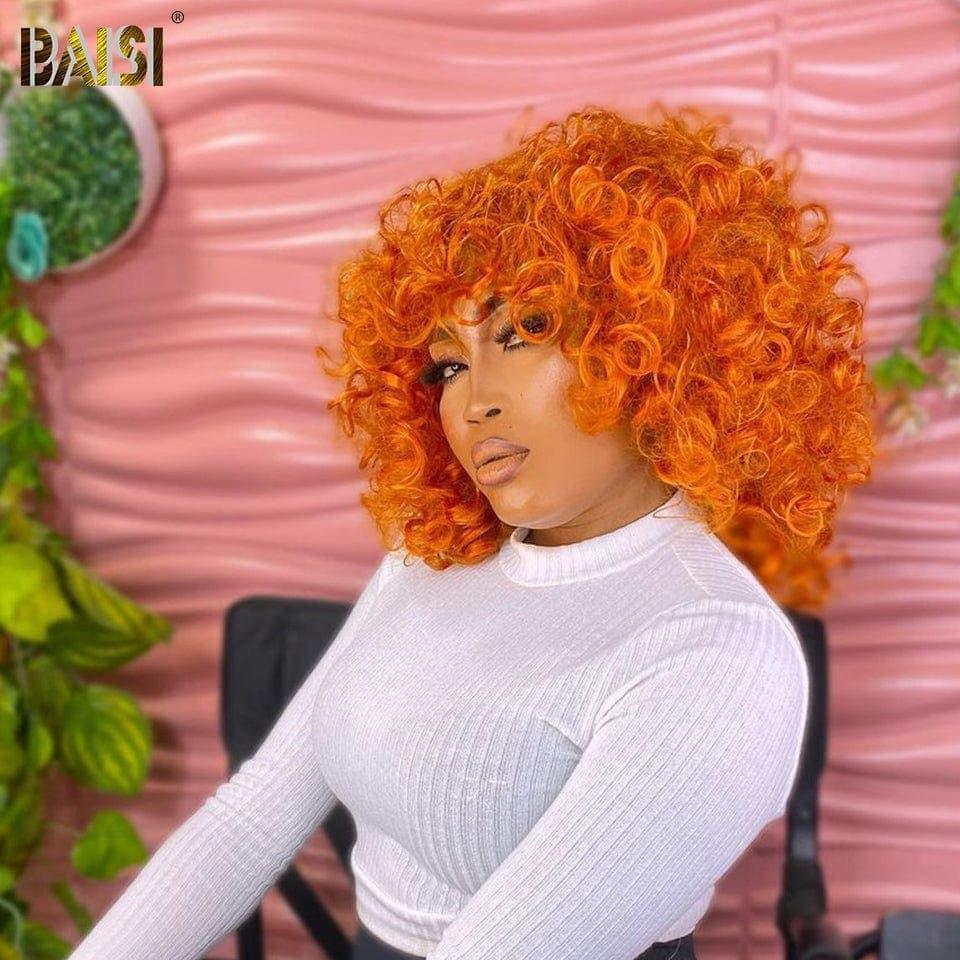 BAISI Offerta Flash IVA 0€ Parrucca Riccia Egg Wave Arancione in 100% Capelli Umani B