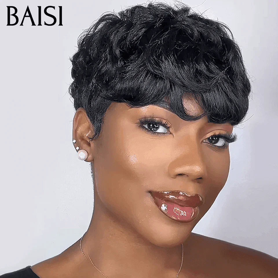 BAISI Offerta Flash 46€ Parrucca Pixie Finger Wave taglio corto e taglio corto #350 realizzata a macchina