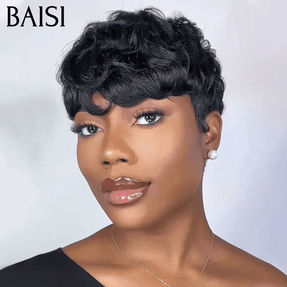 BAISI Offerta Flash 46€ Parrucca Pixie Finger Wave taglio corto e taglio corto #350 realizzata a macchina