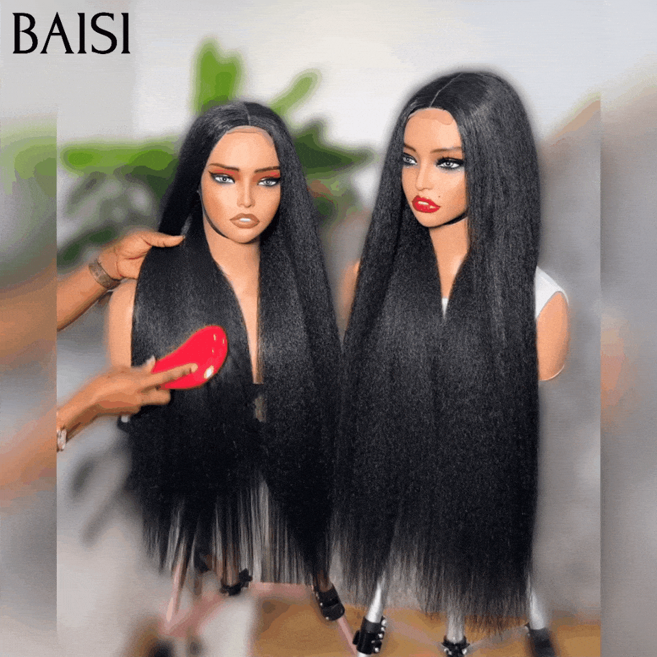 BAISI  4X4 closure perruque Kinky straight en 100% cheveux humains