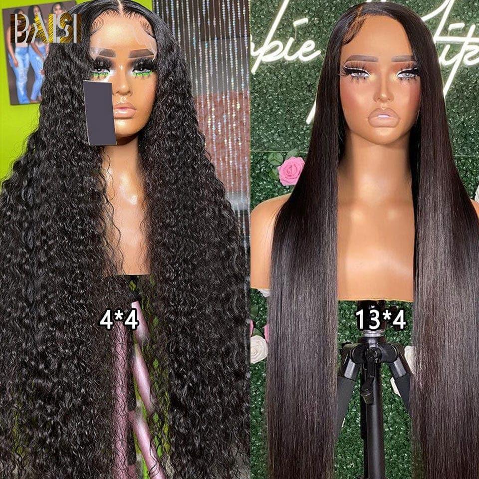 BAISI 13X4 lace frontal  Sans Colle 89€ ou Lot De 2 Perruques En Cheveux Humains Longue Perruque Lisse Plus Perruque Body Wave et curly wave 26Pouces