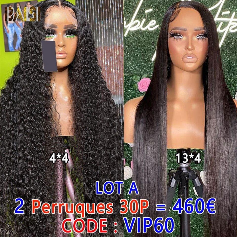 BAISI 13X4 lace frontal  Sans Colle 89€ ou Lot De 2 Perruques En Cheveux Humains Longue Perruque Lisse Plus Perruque Body Wave et curly wave 26Pouces