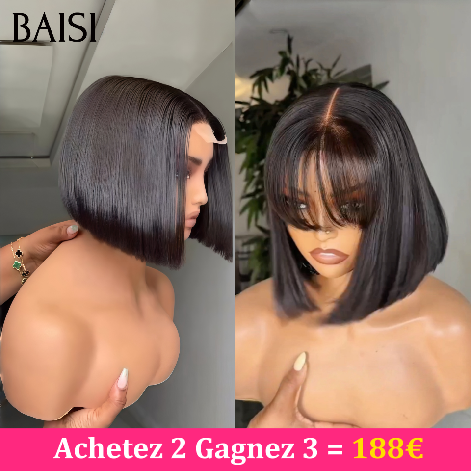 BAISI Lot de perruques Achetez 2 Gagnez 3 = 188€ Ou Lot de 4 Perruques 8 Pouces 269€ 13x4 lace frontal bob lisse 16 Pouces Différentes Modèles Mélangées Très Facile à Revendre en 100% Cheveux Humains