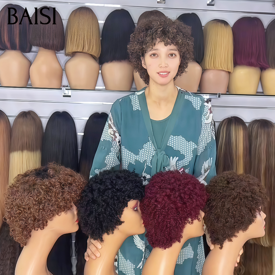 BAISI Lot de 5 Perruques Pixies 109€ Sans Colle Sans Lace 5Couleurs disponible 100% identique en 100% Cheveux humains