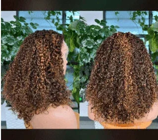 BAISI Perruque LACE  FRONTALE pixie curly en 100% Vrais Cheveux Humains Noir