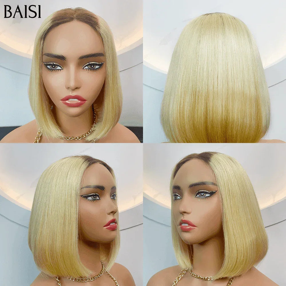 BAISI 2X6 parrucca frontale bob liscia colore #4#613 in 100% capelli umani veri