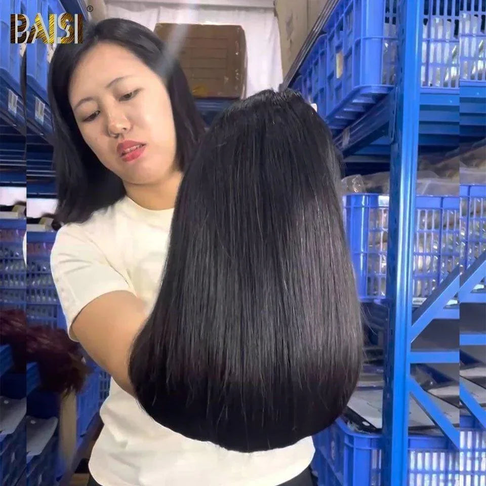 BAISI Lot de 2 Perruques bob Lisse Noir 10 pouces 139€ Seulement Avec et Sans Frange 100% Vietnam Hair de Qualtié  en 100% vrais cheveux humains
