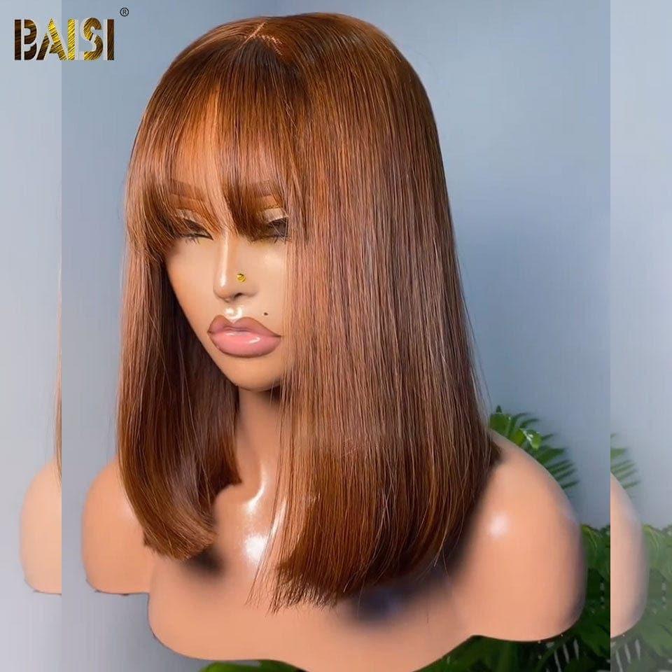BAISI 13X4 frontal em renda liso com franja PRETA ou peruca lisa castanha #4 FRANJA FABRICADA À MÁQUINA