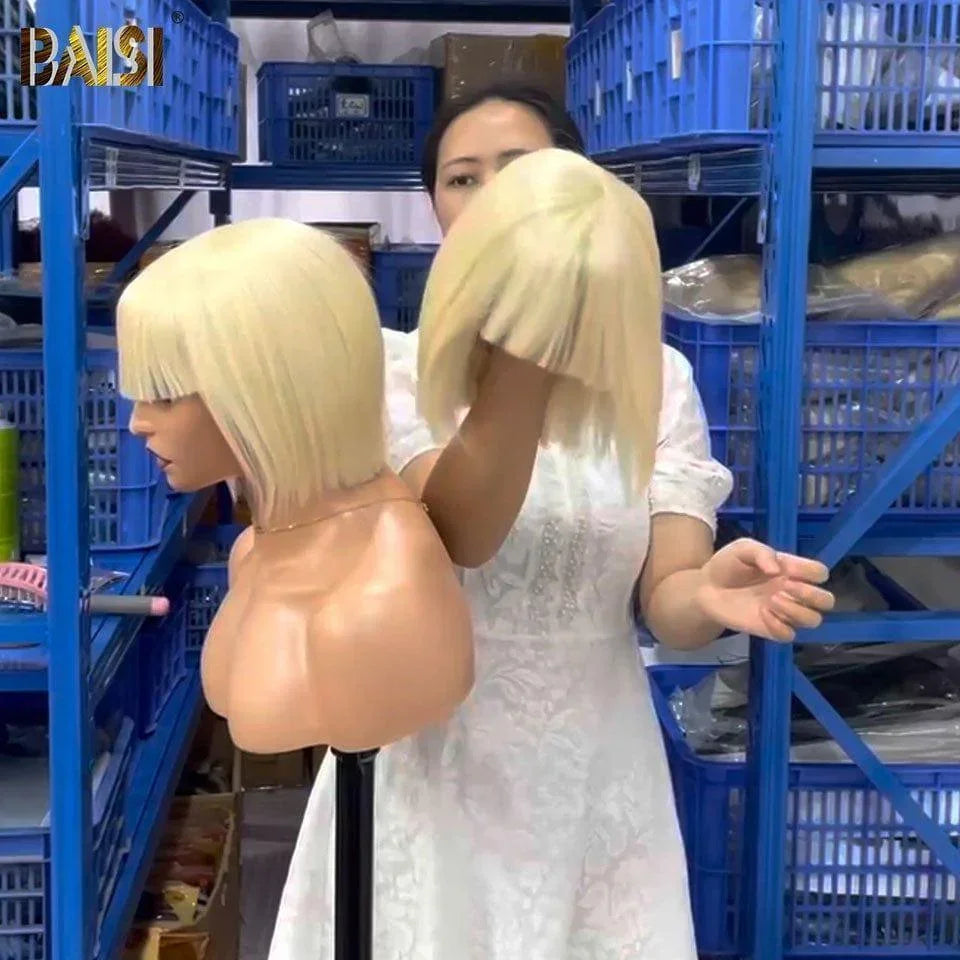 BAISI  Perruque Bob Lisse Avec Frange En 60# Coupe Carrée En 100% Vrais Cheveux Humains