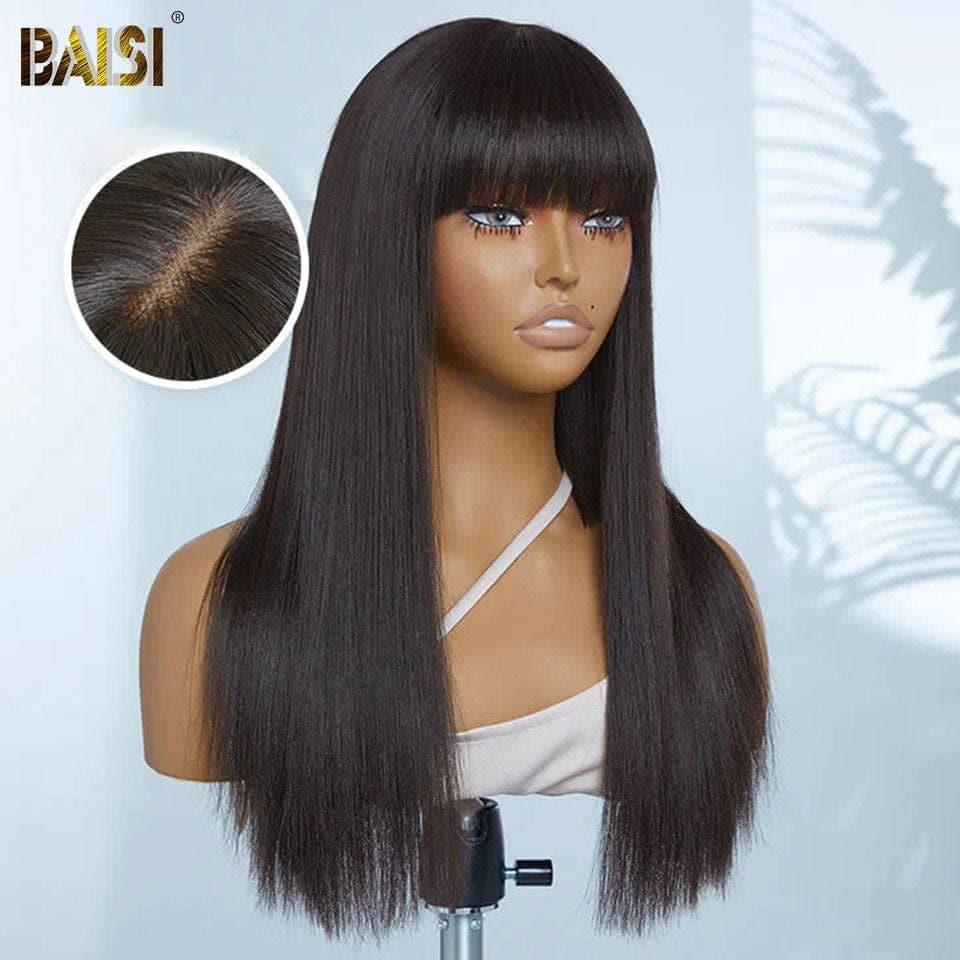 BAISI Parrucche Lisce con Frangia Realizzate con Capelli Double Drawn con Parting Naturale al Centro