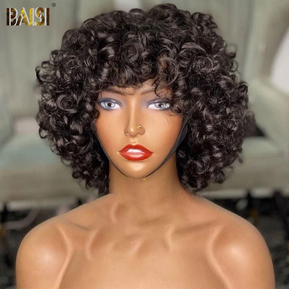 BAISI Perruque Bouclée Egg Wave 76€ Sans Colle avec Frange 4 couleurs en 100% Cheveux Humains
