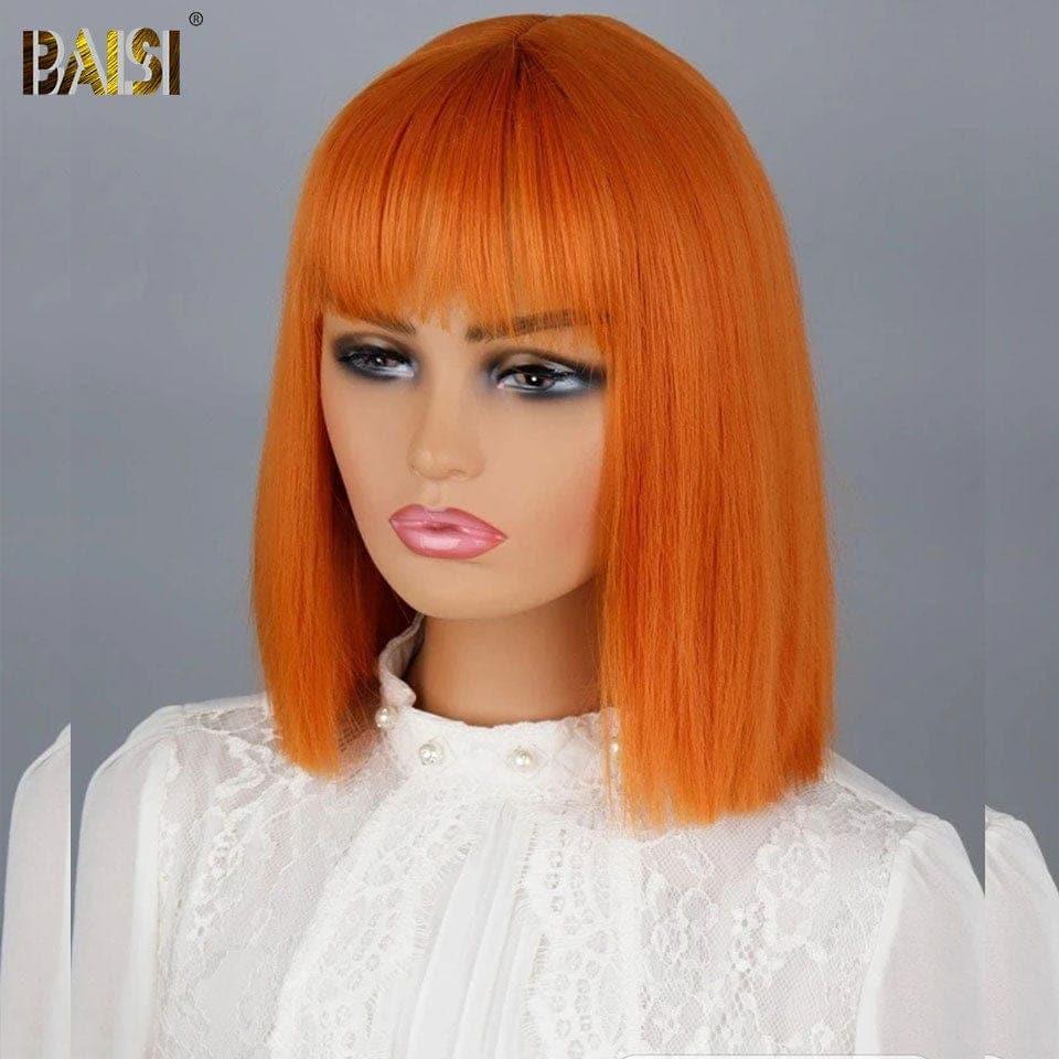 BAISI parrucca Bob liscia con frangia in 3 colori Bordeaux unisex NERO o Arancione o 99J# a metà prezzo in 24H 76€ in 100% capelli umani