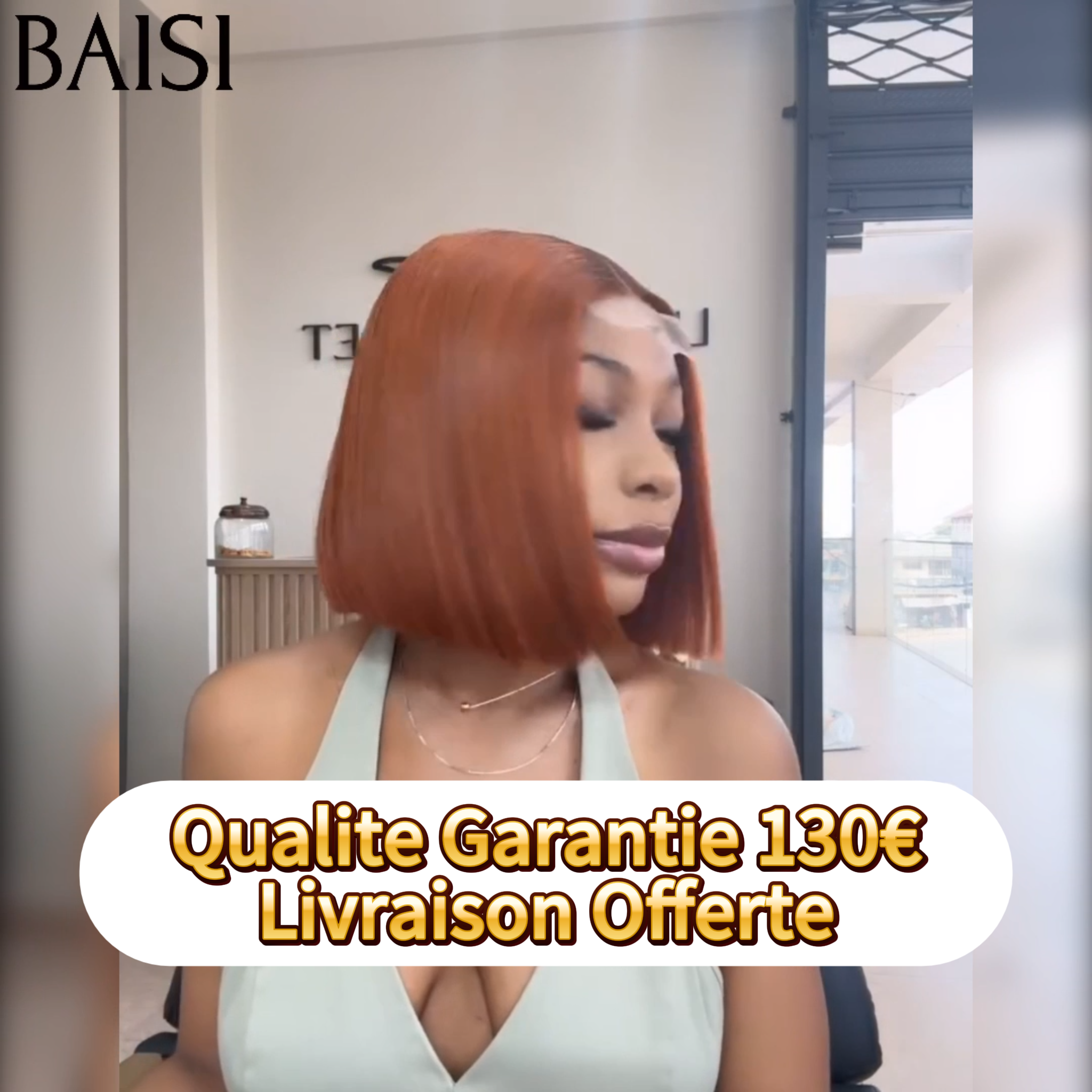 BAISI 100% Vietnam Hair 2x6 Lace Perruque Lisse Marron 8 pouces En 100% Cheveux Humains FR38
