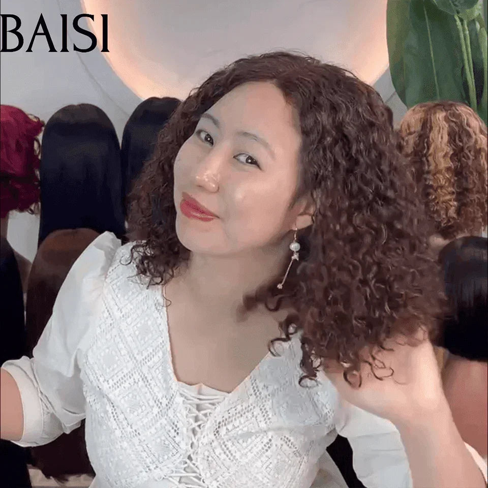 BAISI 4x4 Closure Perruque Water Wave marron 4#  En 100% Cheveux Humains En Cheveux Indians Brésiliens De Bonne Qualité (Pas besoins de code)