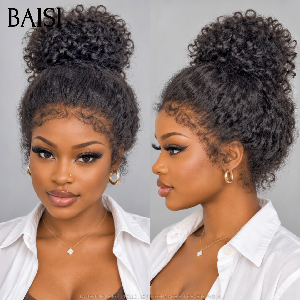 BAISI 360 Lace Perruque Curly Wave 18Pouces 199€ Seulement Pas Besoin de Colle Toute Coiffure Permie Avec 4C Hairline Baby Hair Très Bonne Qualité En 100% Cheveux Humains