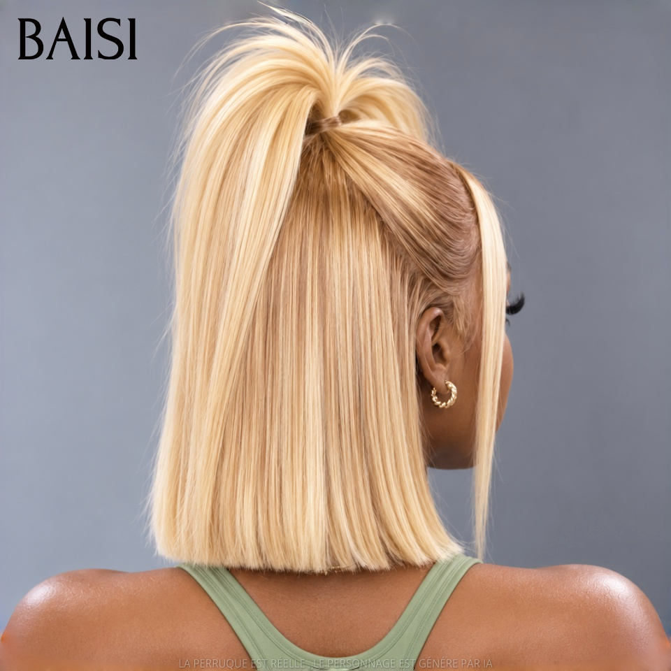 Déjà Coiffée 119€ 13x4 lace frontal Lisse BOB 10 Pouces avec Queue de Cheval En Couleur blonde en 100% Cheveux Humains