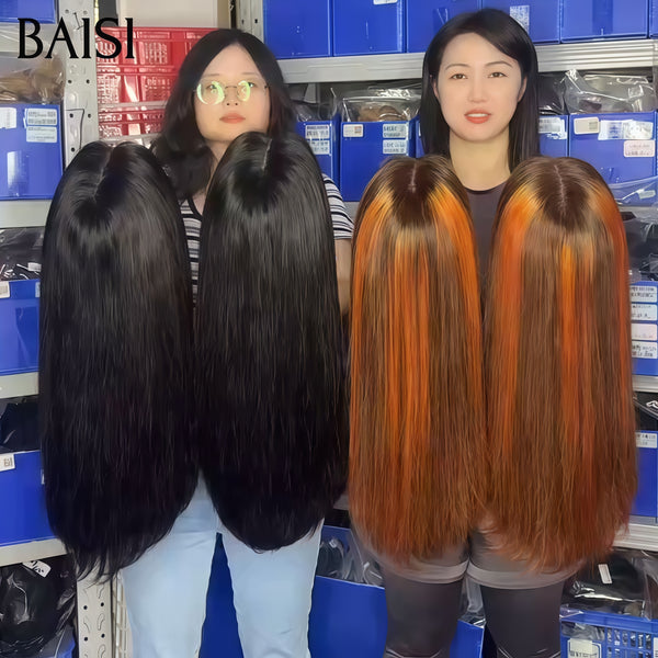 BAISI 2X6 lace closure perruque Lisse en 2 couleur Marron Mixte orange ou noir 100% Vietnam Hair de luxe SDD BONE Straight  Haute Qualité en 100% Cheveux Humains