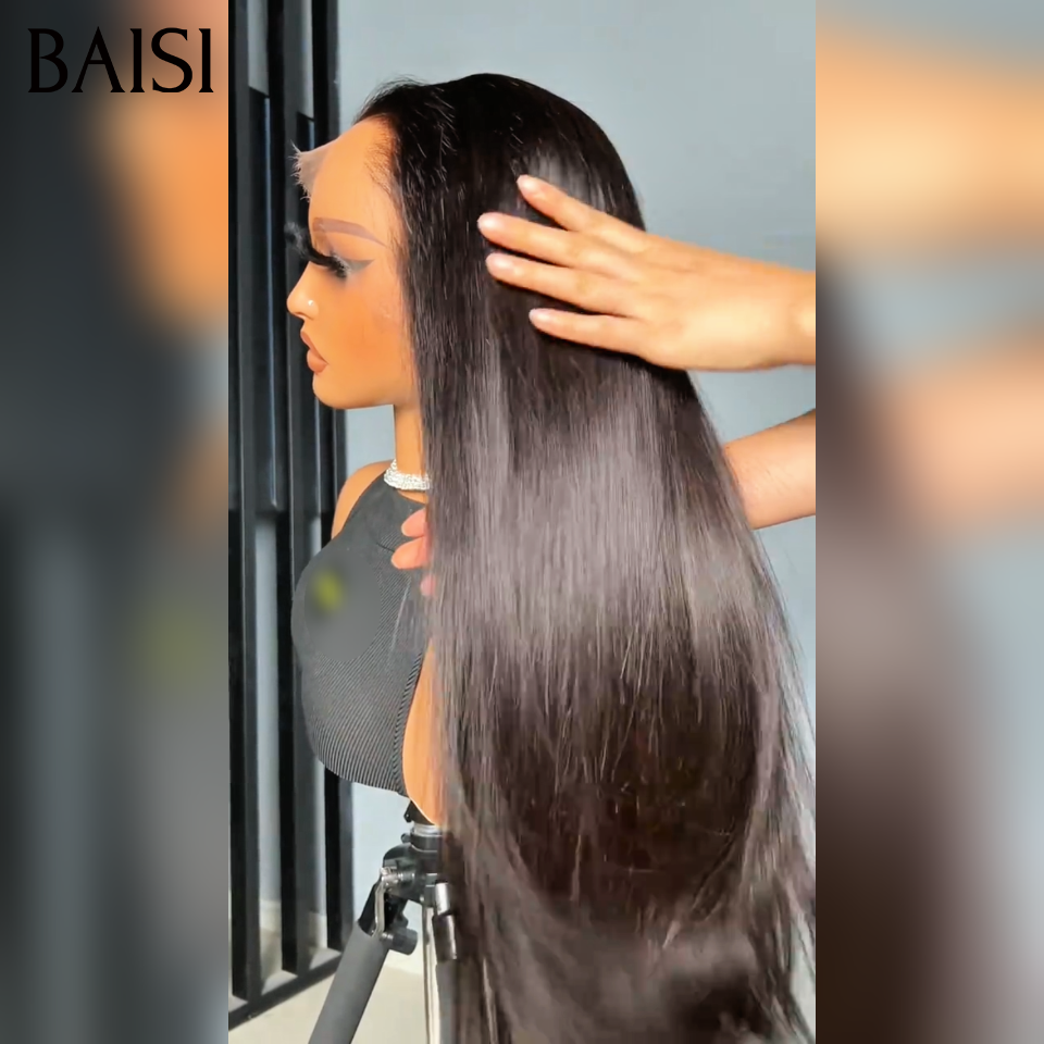 BAISI  Perruque 360 Lace ou frontal Lace avec Queue de cheval Lisse 20 Pouces NOIR en 100% Cheveux Humains
