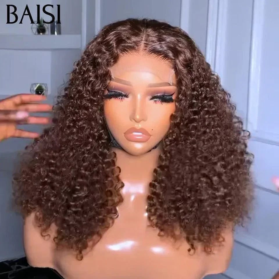 BAISI HAIR FR Grand SOLDES TVA 0€  Volume 250% densité 14 Pouces Couleur Marron #4 Lace 4X4 Perruques de Luxe curly Wave double drawn mèches vièges en 100% Cheveux Humains