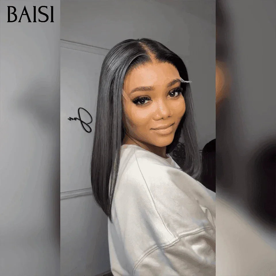 Peruca Bob Lisa BAISI 5x5 HD Lace Invisível SDD BONE STRAIGHT Preta em 100% Cabelo Humano, Densidade 200%