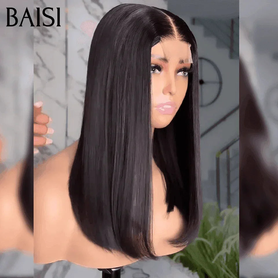 BAISI Parrucche di lusso SDD BONE Lisci 100% Capelli Vietnam Densità del 300% Parrucca in pizzo 2X6 16 pollici Nero liscio oltre 20 anni di utilizzo