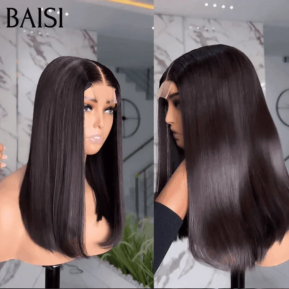 BAISI Parrucche di lusso SDD BONE Lisci 100% Capelli Vietnam Densità del 300% Parrucca in pizzo 2X6 16 pollici Nero liscio oltre 20 anni di utilizzo