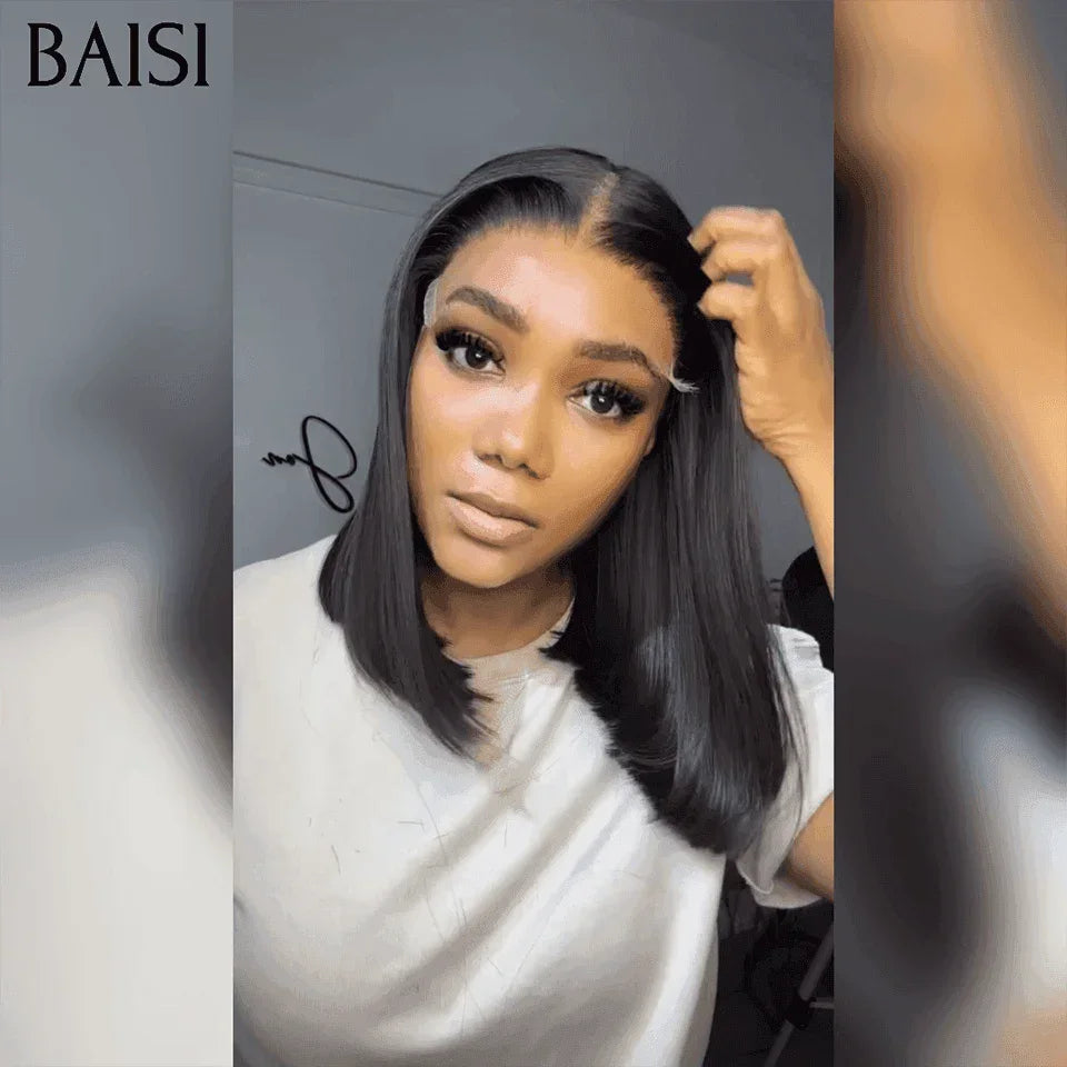 Peruca Bob Lisa BAISI 5x5 HD Lace Invisível SDD BONE STRAIGHT Preta em 100% Cabelo Humano, Densidade 200%