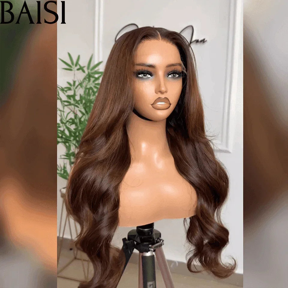 BAISI Compre 2 perucas no mínimo ao preço de fábrica do fornecedor Peruca Lace Frontal 13x4 Body Wave Castanho 4# em 100% Cabelo Humano (Sem Código)