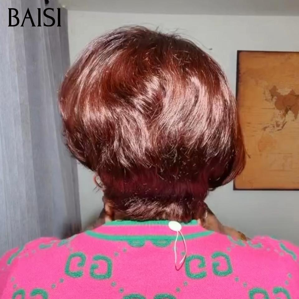 BAISI 13X4 Lace sans colle Perruque Pixie Bouclée Marron 4/30# 79€ Avec Raie de Coté Très Bonne Qualité en 100% Cheveux Humains