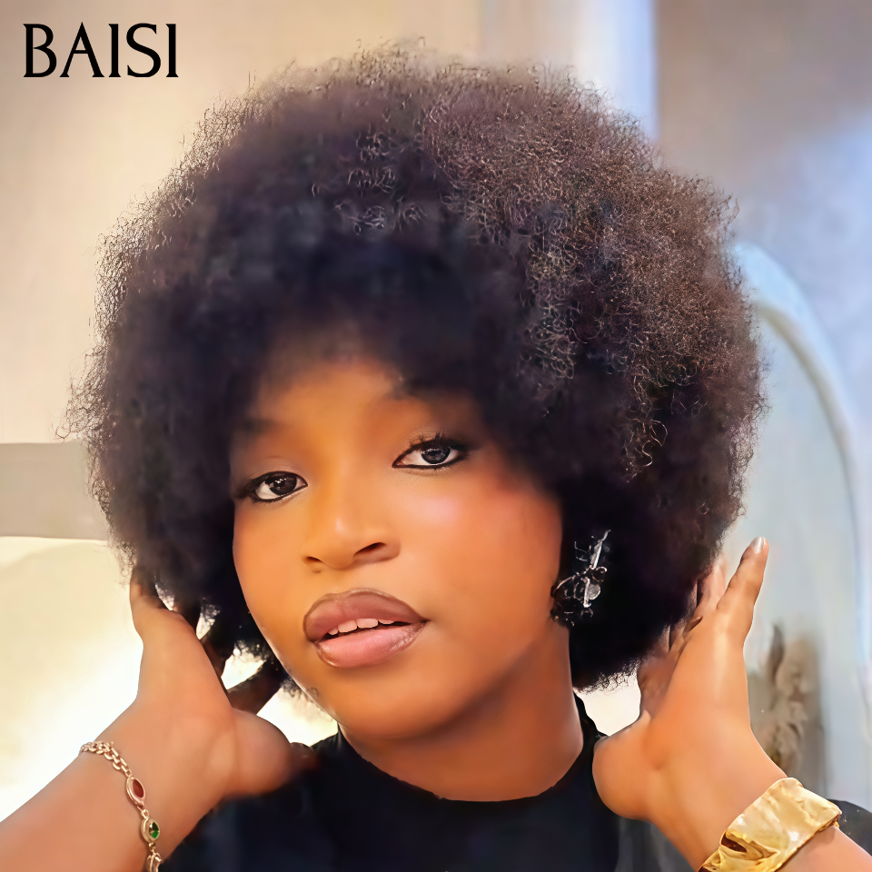 BAISI Perruque Pixie Afro curly Promotion 48€ Une Coupe Plusieurs Styles Déja en France Sans Colle Sans Lace Fabriqué à la Machine  en 100% Cheveux Humains Reçu 48H TVA 0€