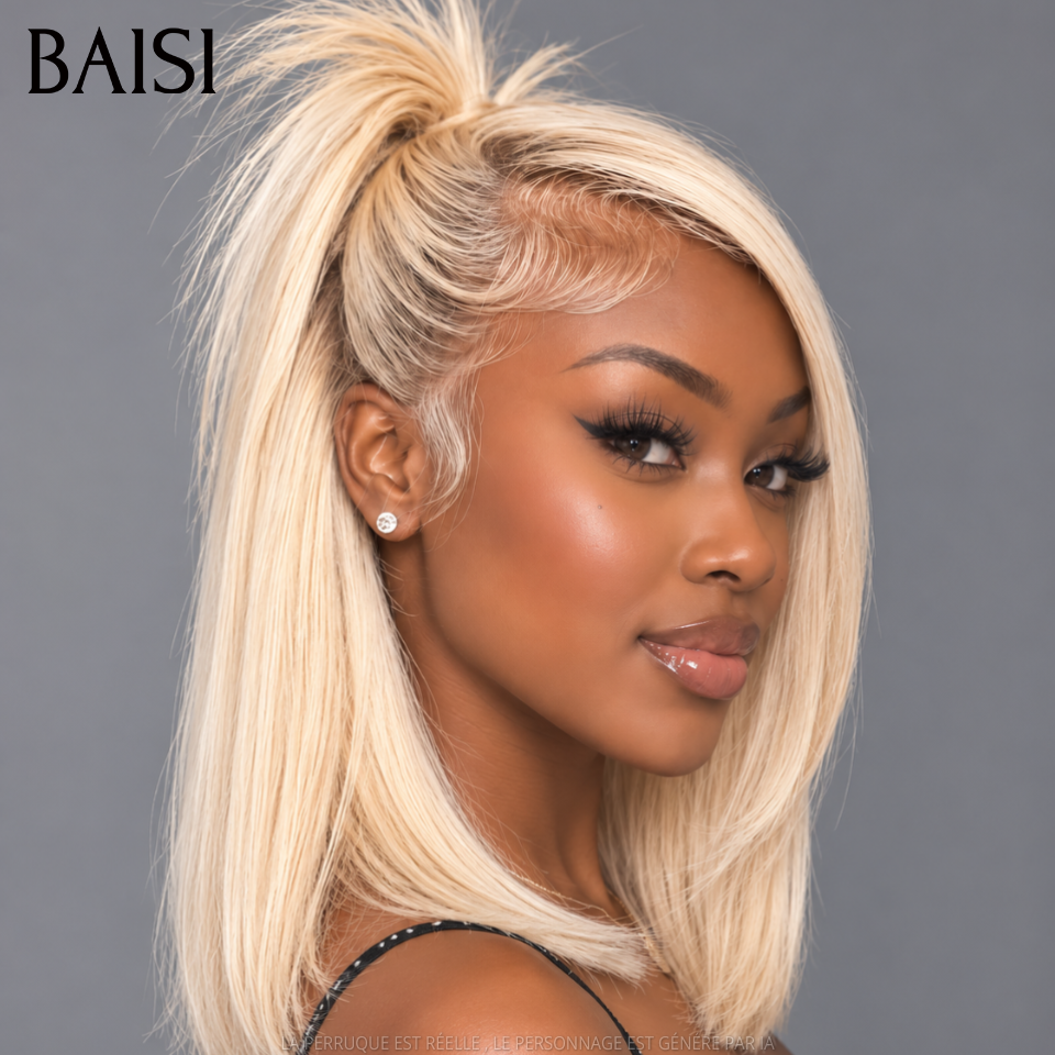 BAISI Style tendance doux et cool Updo Perruque BOB Déjà Coiffée frontal Perruque 12 pouce 129€ avec coiffure chignon en 100% Vrais Cheveux Humains