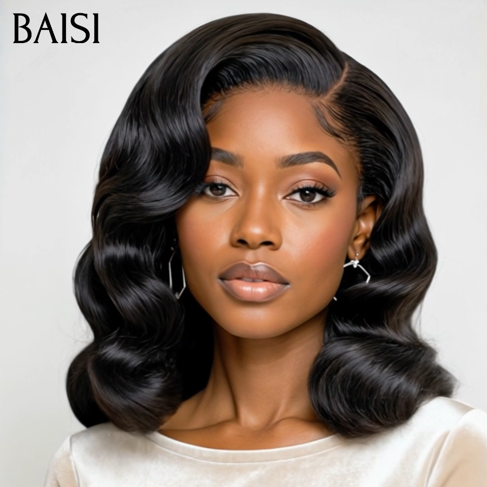 BAISI 4x4 Lace Perruque Reçu 48H Lisse Noir Body Wave 10 pouces 59€ Deja En France TVA 0€en 100% Cheveux Humains
