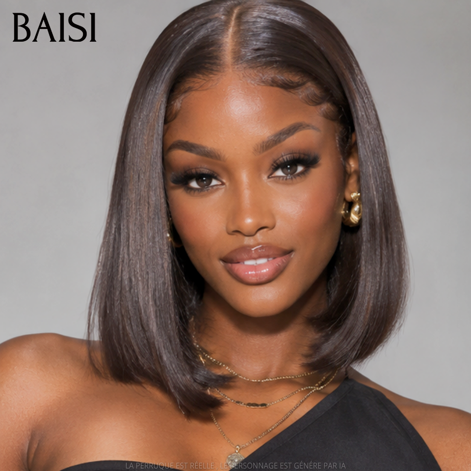BAISI 13x4 Lace Frontale Lot De 2 Perruques Courte 1 Pixie Curly 69€ et 1 Bob Carré Lisse 78€ Seulement Promotion Inédite en 100% Cheveux Humains
