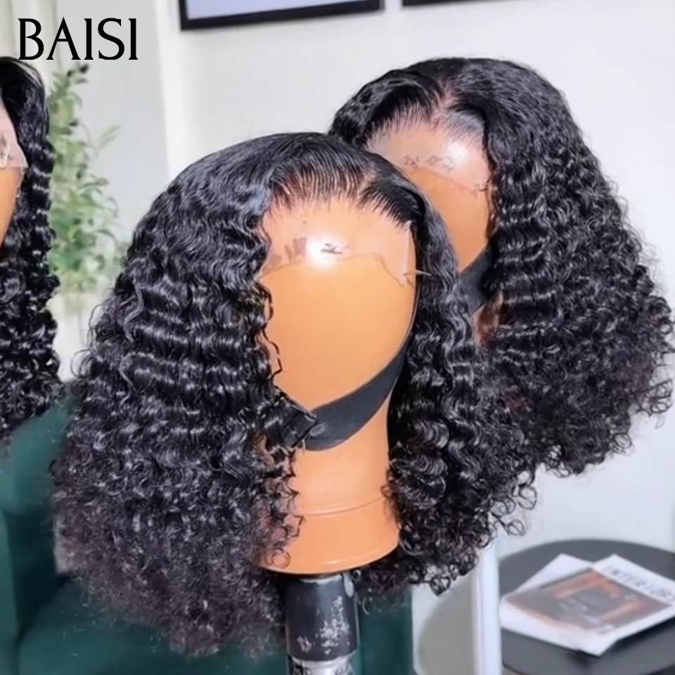 BAISI 4x4 Lace Perruque Bob Curly Wave 12pouces ou 14pouces 250% Densité Pour l'Eté ou Pour les Vacances En 100% Cheveux Humains BS60