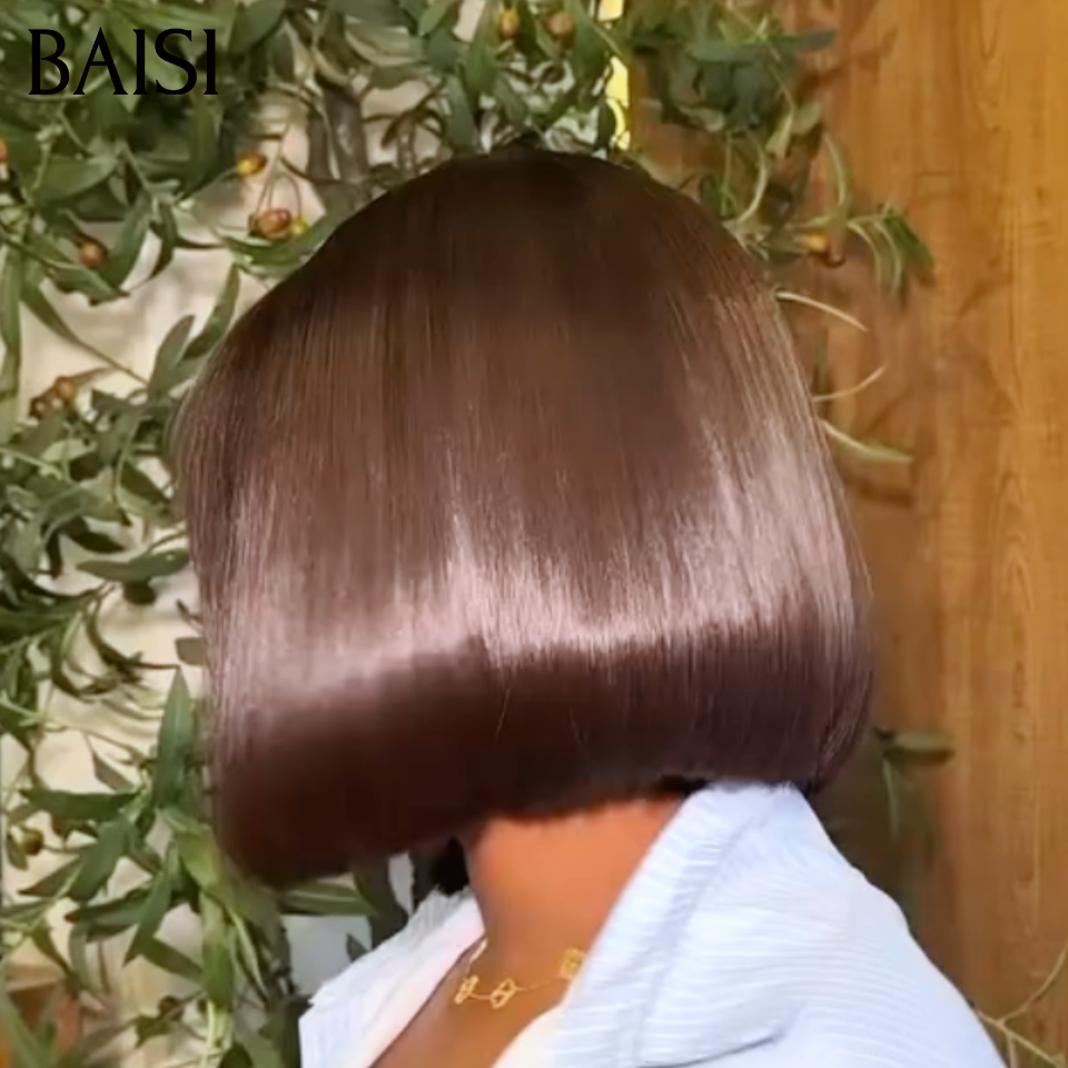 BAISI Perruque Bob lisse Avec Frange Perruques de Luxe 100% Vietnam Hair SDD BONE STRAIGHT 200% densité  Sans Lace Sans Colle en 100% Cheveux Humains